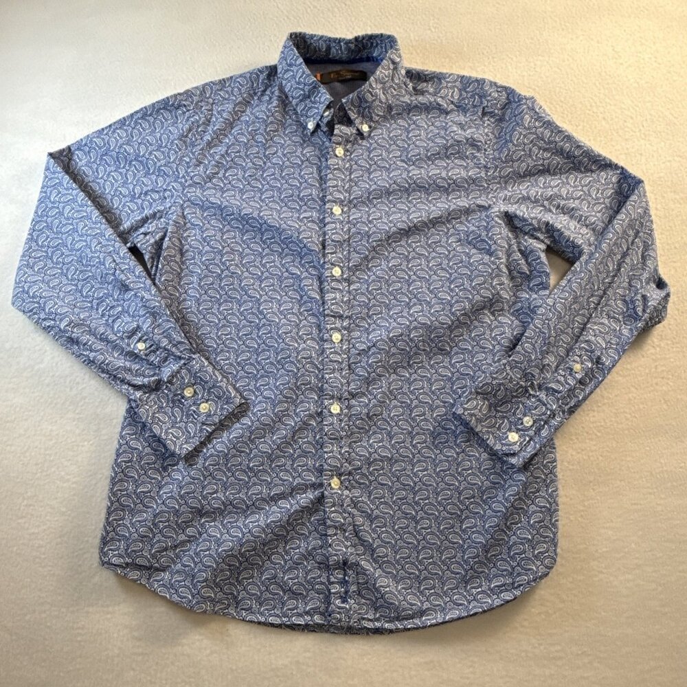 Ben Sherman Mens Button Down Shirt XL Paisley Long Sleeve Blue/White 100% cotton